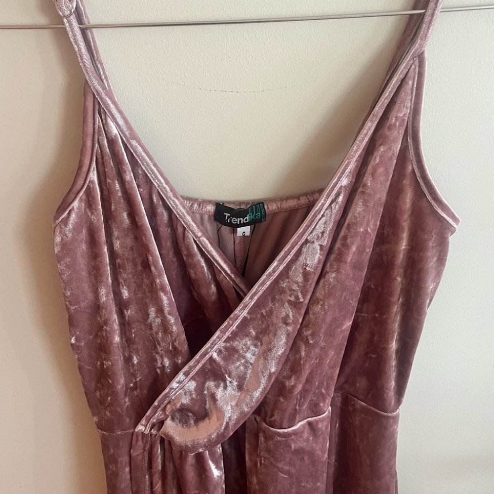 Pink  Velvet Midi Dress - Picture 3 of 11